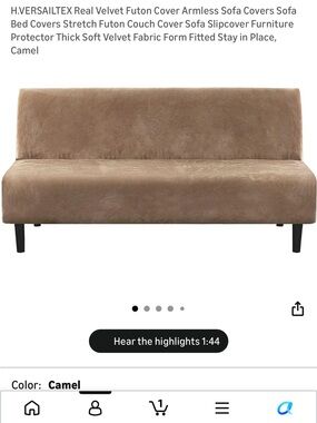 Camel Velvet Futon Sofa Cover - Stretch Armless Slipcover